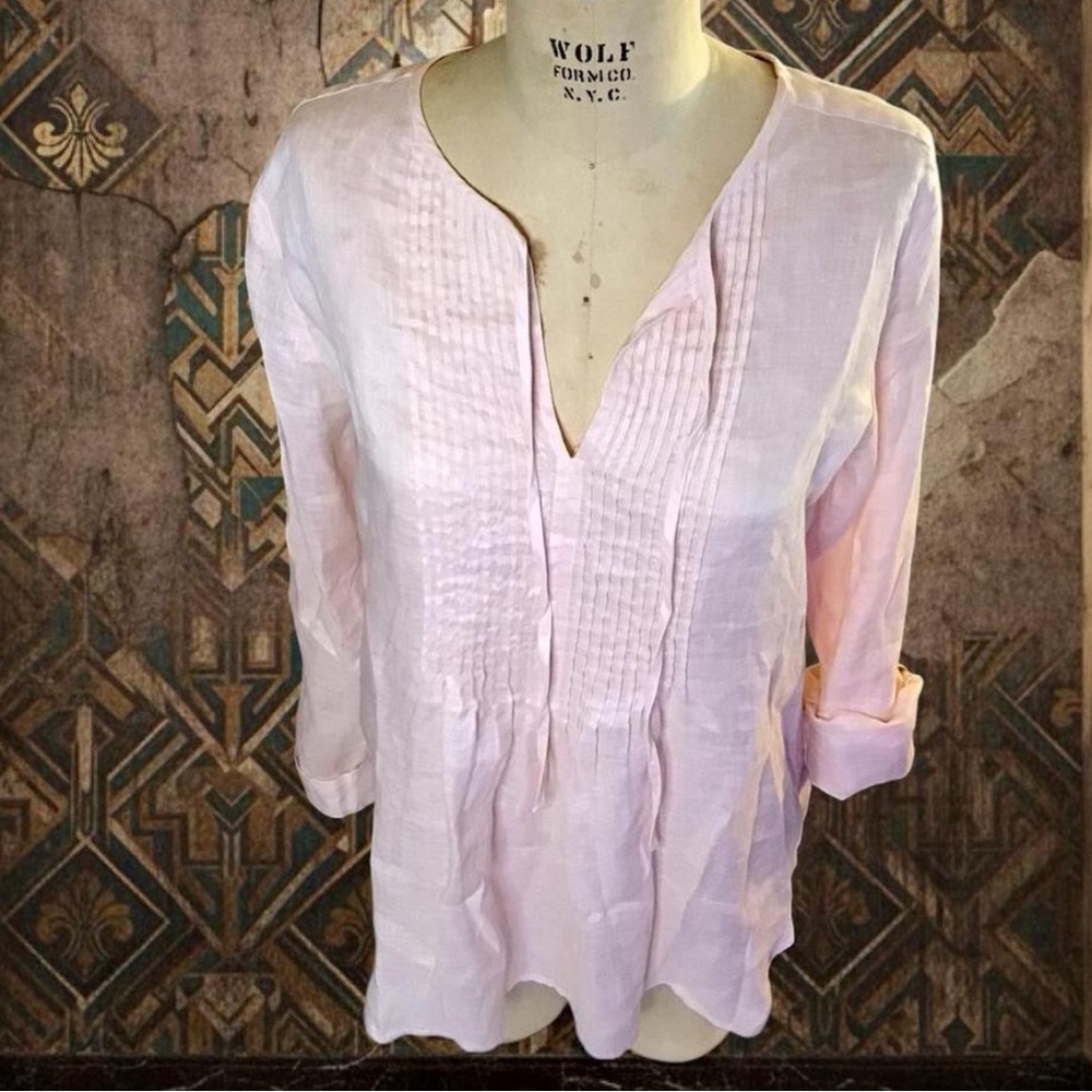 Ann Taylor Light Pink Pintuck Linen Shirt